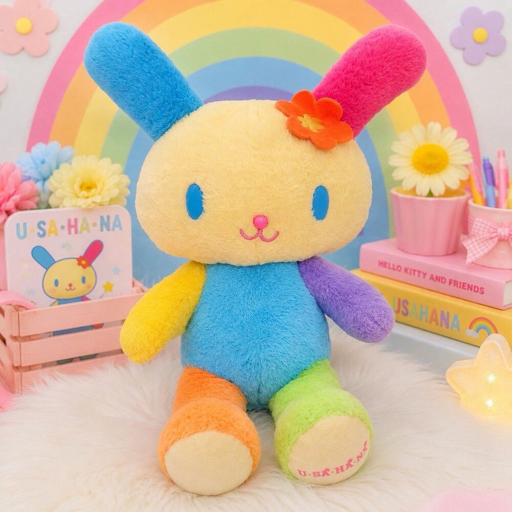 Build A Bear Sanrio USAHA*NA Usahana Plush 2025 Rainbow Bunny BAB 18"